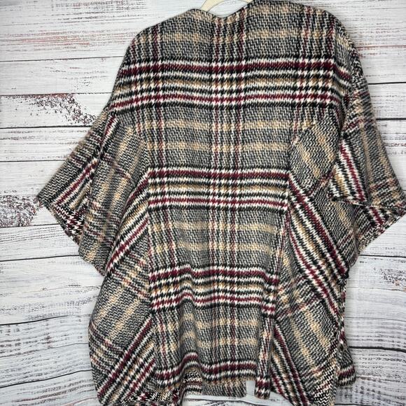 Eva Franco Plaid Wool Blend Kimono Coat Wrap Jacket XS/S Oversized - Picture 5 of 6